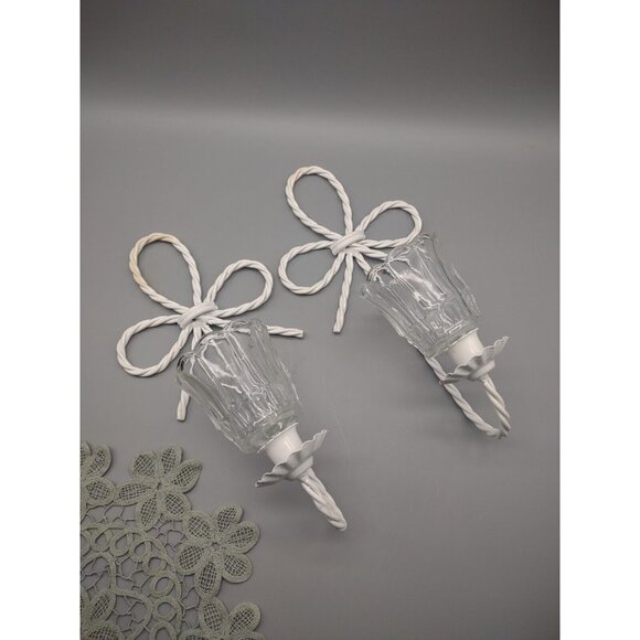 Vintage Pair 12" Twisted Rope Bow Metal Wire Wall Sconce Candle Holders, Votives - Picture 2 of 16